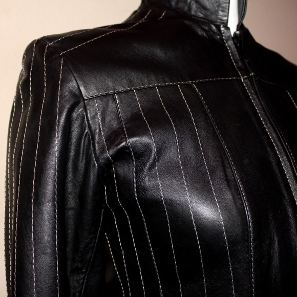 Lambskin Leather Jacket Motor Jacket, Pinstripped - Picture 5 of 8
